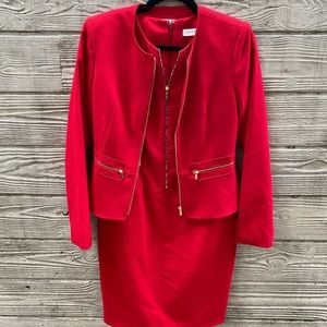 Calvin Klein red dress set with jacket